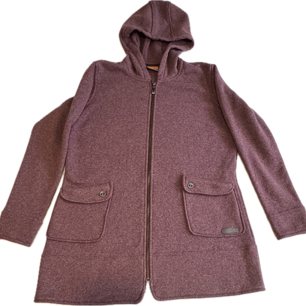 Merrell Women’s Fleece Hooded Jacket Coat Purple Plum Size Large L Zip Pockets